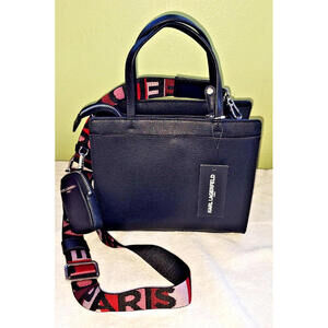 NEW Karl Lagerfeld Black Paris Maybelle Satchel Handbag Crossbody Purse Designer
